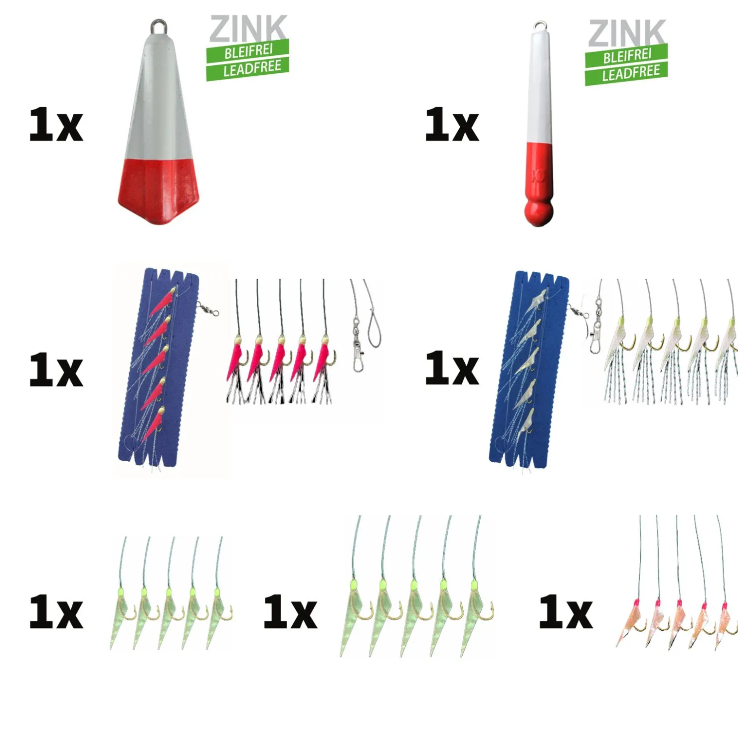 Fishing-King Shop Angelset Hering Gr.M 7 Teile 5x Vorfach 2x Zinkblei| Heringsangeln Zubehör|Set Meer - Zubehör & Köder