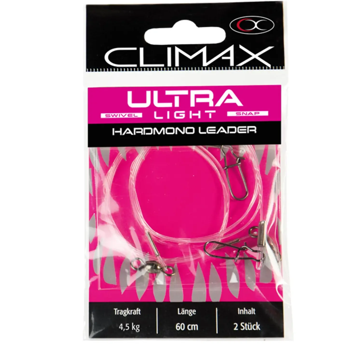 Climax Ultra Light Hard Mono 4,5kg 60cm 2 Stück Gebundenes Vorfach| Hard Mono Vorfach|Hard Mono Vorfach