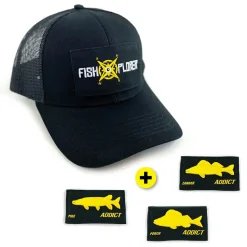 FishXplorer Set-Trucker Cap Wasser- & Uv Resistent mit 4 Patches: , Hecht, Barsch, Zander| Mützen