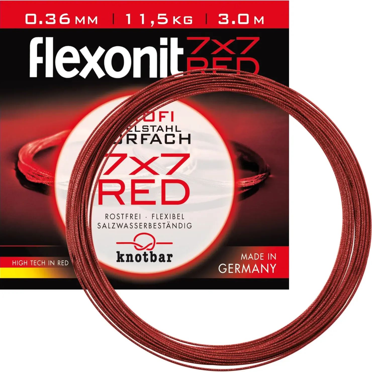 flexonit Red 7x7 0,27mm Meterware Länge 3m Stahlvorfach| Stahlvorfach Meterware|Stahlvorfach Meterware