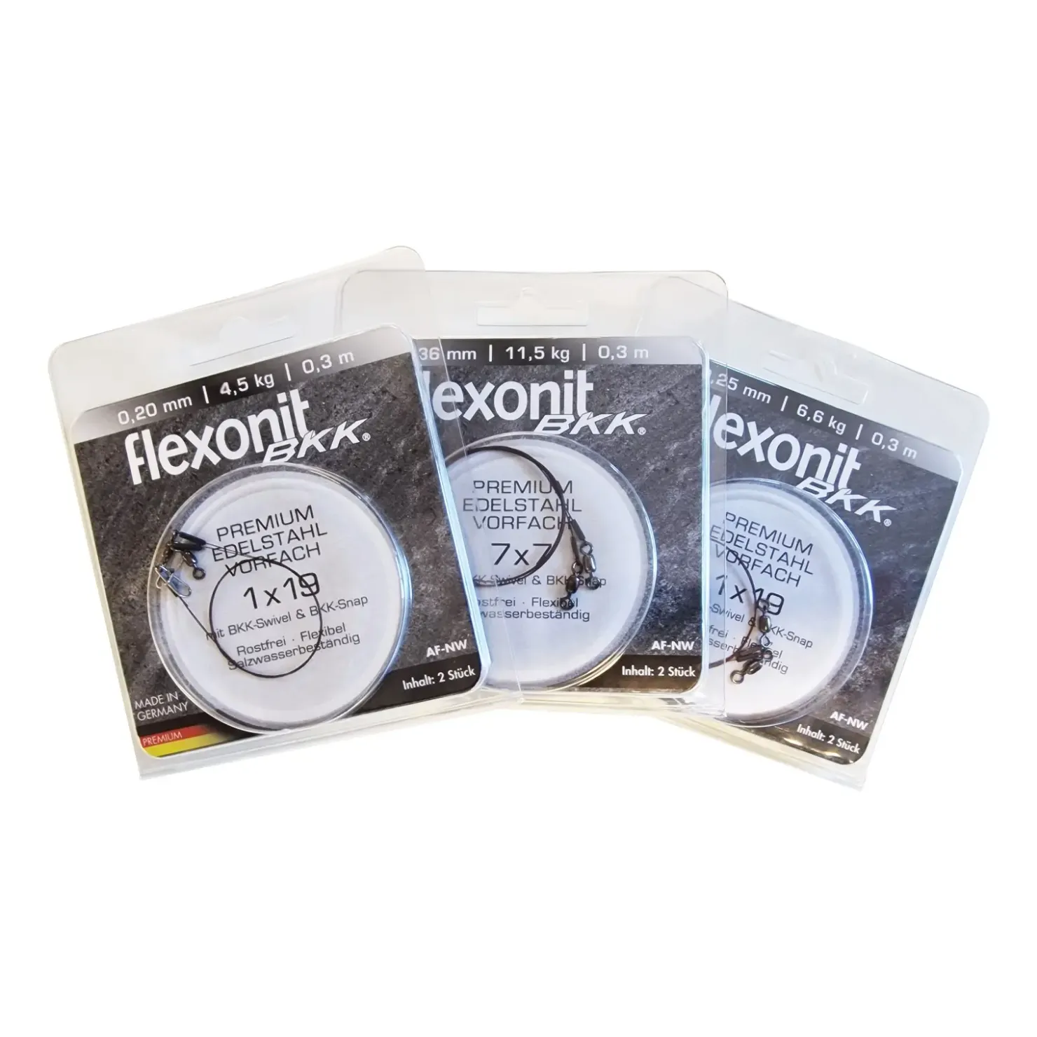 flexonit Vorfach AFNW-BKK 1 x 19 Swivel/Snap 0,20mm 2Stück 30cm Stahlvorfach| Stahlvorfach Für Kunstköder|Stahlvorfach Für Kunstköder