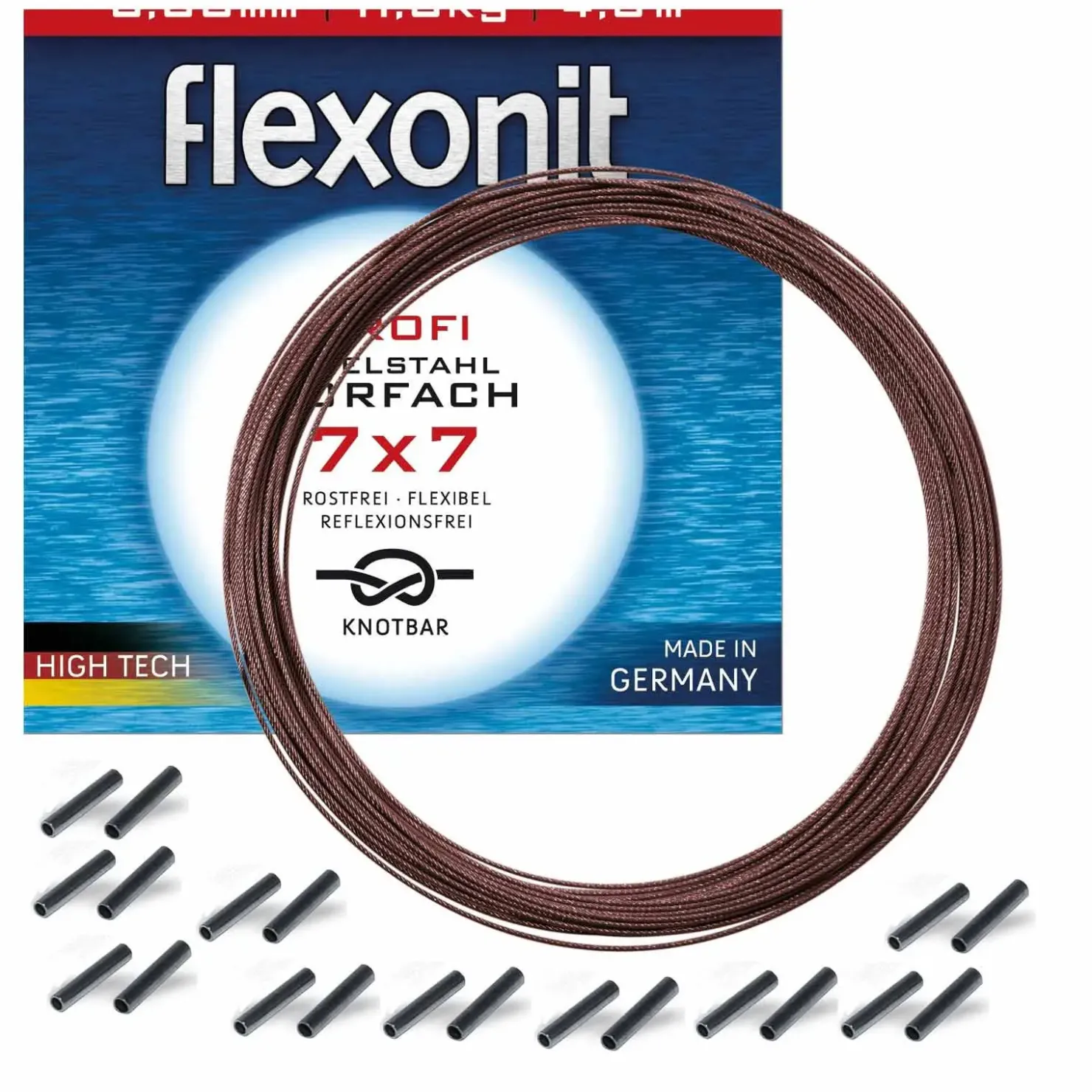 flexonit 7x7 Stahlvorfach 0,27mm + passende Quetschhülsen komplett Angelset| Combos Spinnangeln|Zubehör Spezial Raubfischangeln