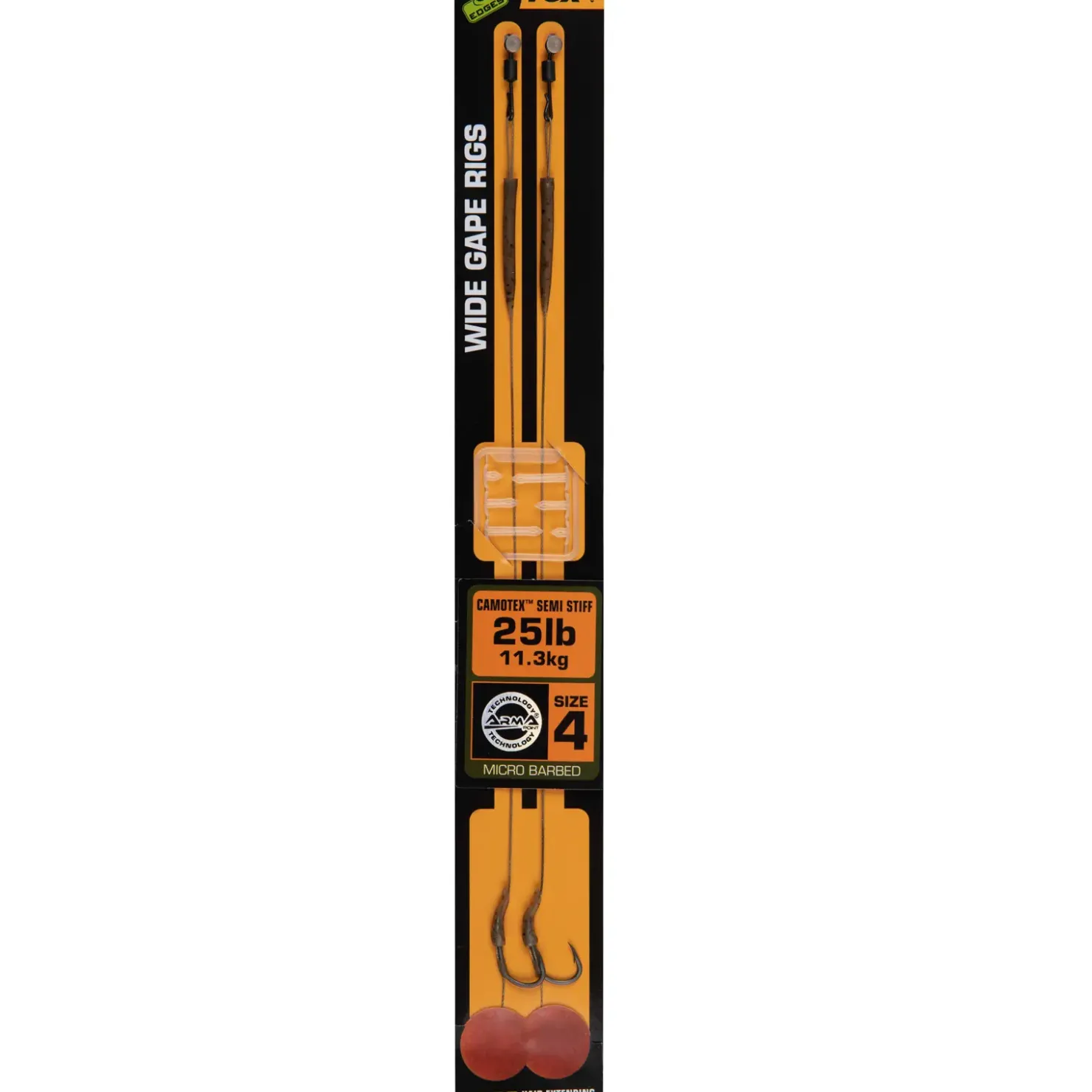 Fox Edges Wide Gape Größe 4 25lb Camotex Semi Stiff 2Stk. Karpfen Rig| Karpfen Haken|Karpfen Rig