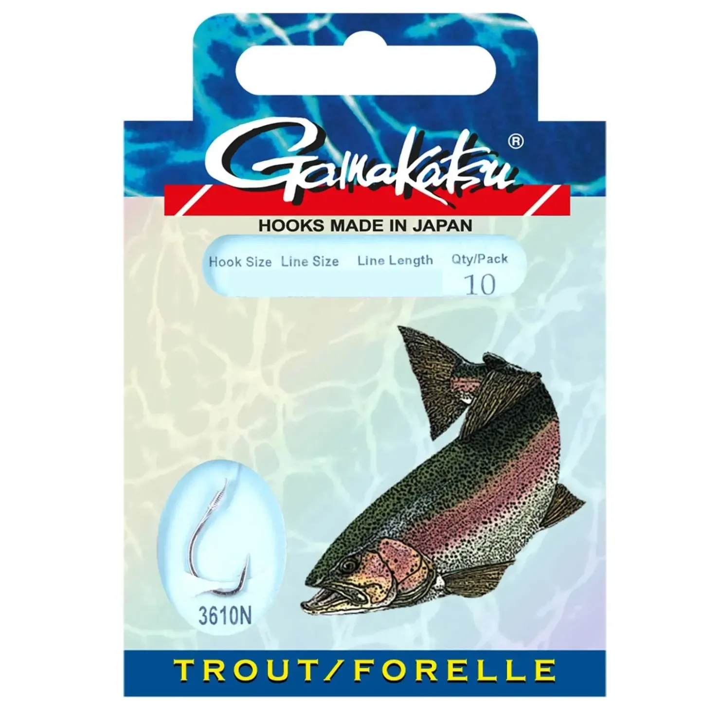 Gamakatsu Forelle 100cm 3610N Gr.8 Vorfachhaken| Forellen Angelhaken|Forellenhaken