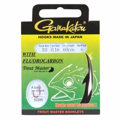 Gamakatsu Trout Master Fluorocarbon LS-5330 #8 16mm Forellenhaken mit Vorfach| Gebundene Angelhaken