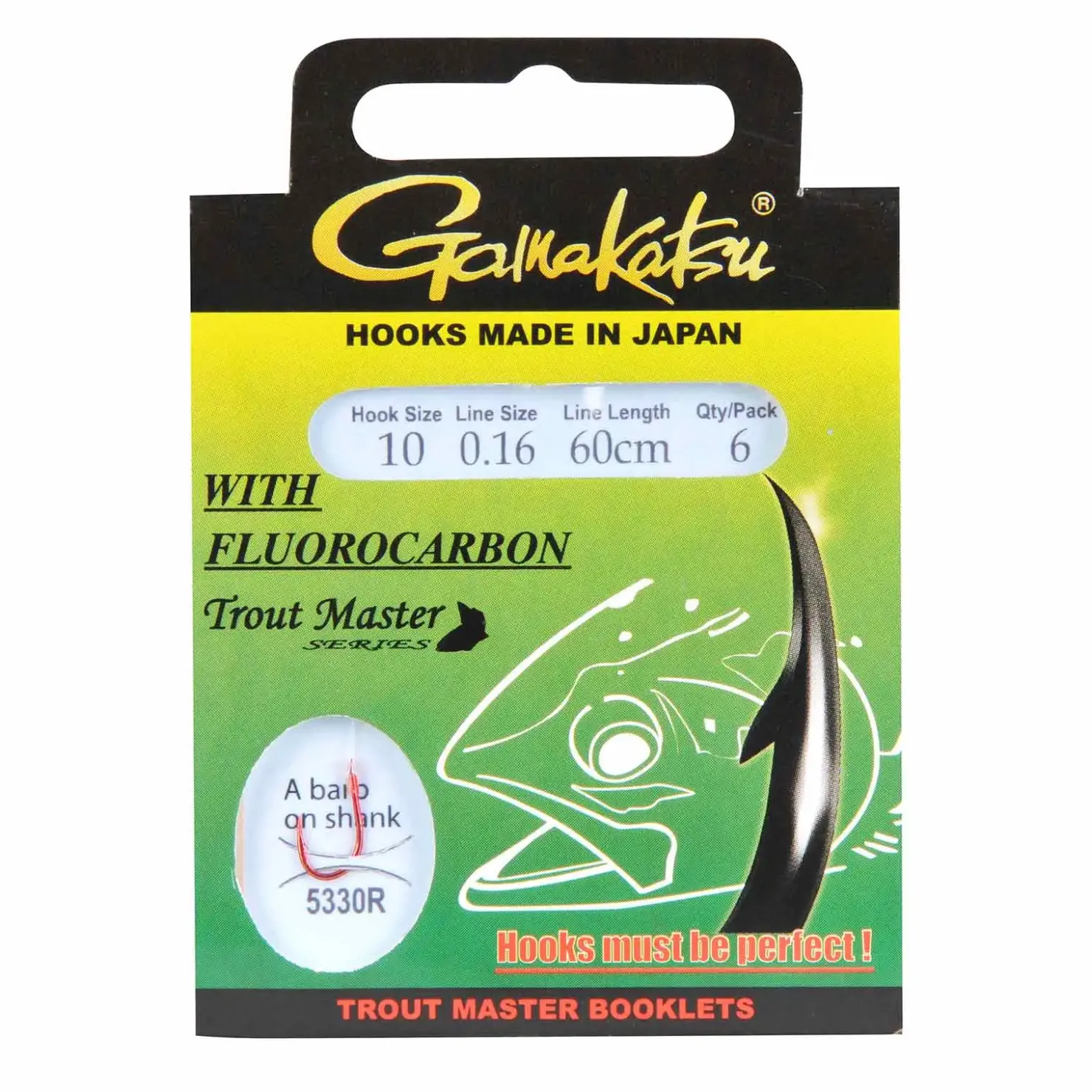 Gamakatsu Trout Master Fluorocarbon LS-5330 #8 16mm Forellenhaken mit Vorfach| Gebundene Angelhaken