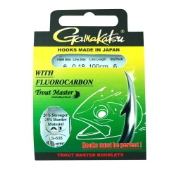 Gamakatsu Trout Master Fluorocarbon LS-608 #10 14mm 100cm Forellenhaken mit Vorfach| Gebundene Angelhaken