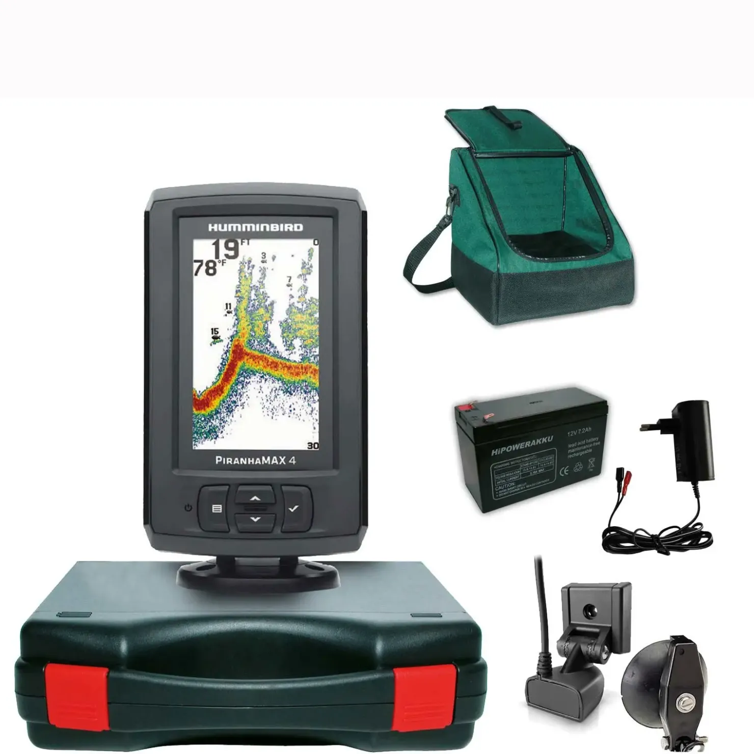 Humminbird PiranhaMax 4 Echolot Portabel Basic Plus – Komplettsystem| Humminbird Piranhamax 4