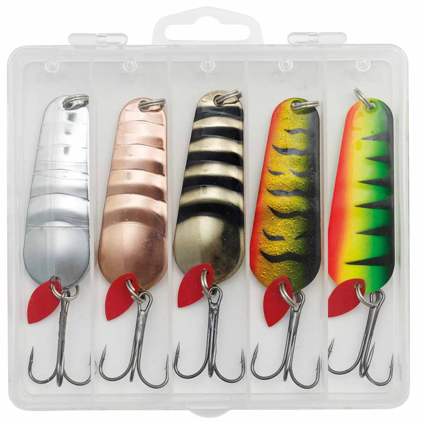 Kinetic PS Hechtblinker Angelset - 5 Hechtköder 28g mit Köderbox| Sets Spinnfischen|Blinker