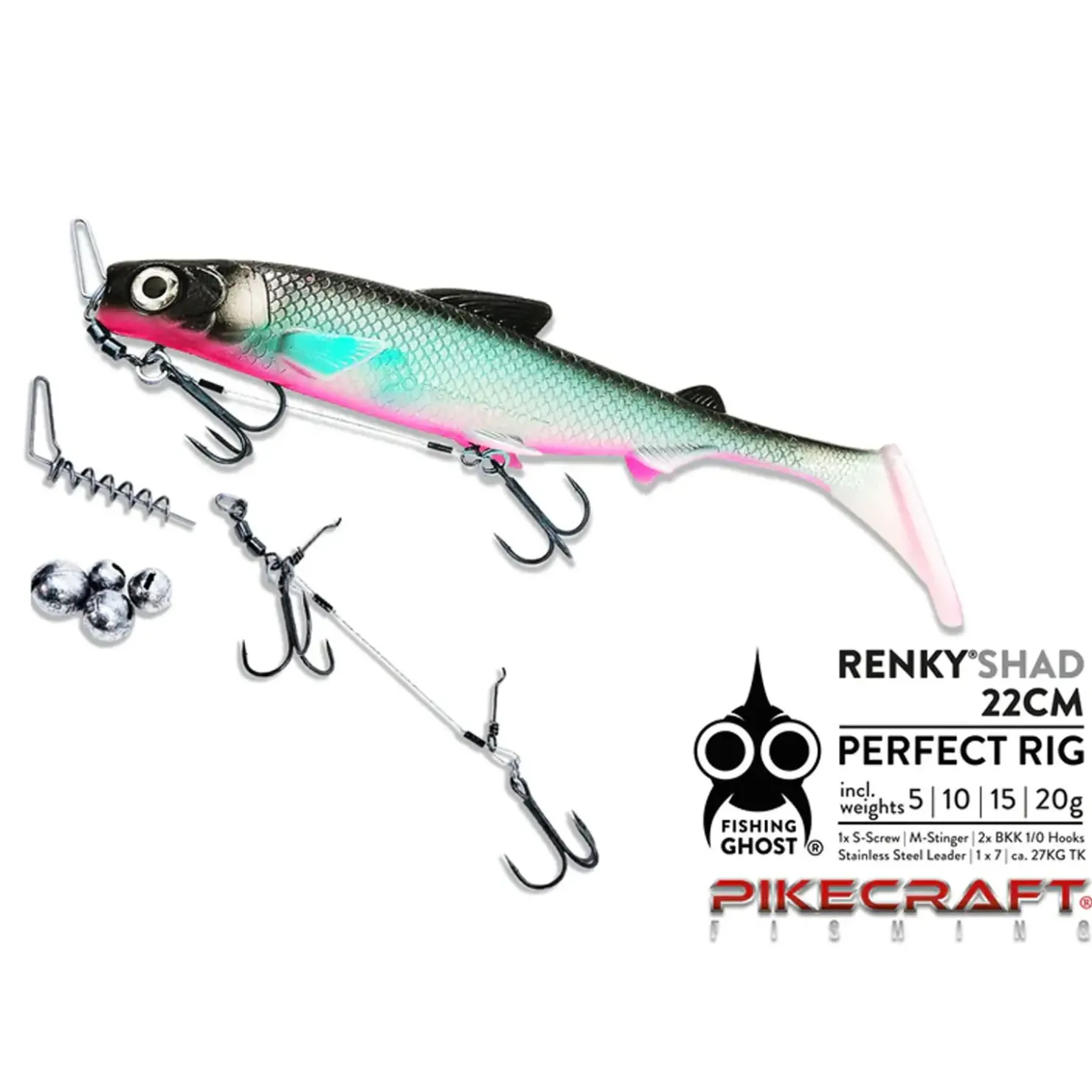 Pikecraft Fishing Pikecraft Renky Kit FishingGhost 22cm BKK Hook 1/0 1pcs Rig Zubehör| Jighaken|Raubfischhaken