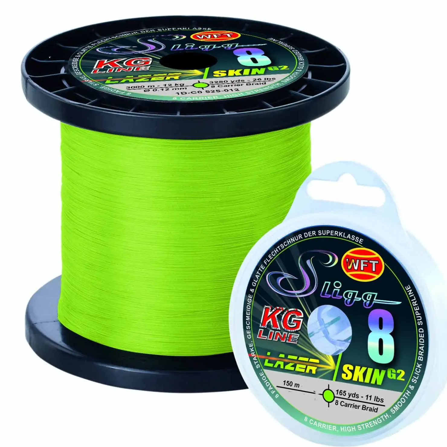 WFT Sligg 8 chartreuse 10KG 0,10 gefochtene Angelschnur – Superdünn Wunschlänge| Geflochtene Angelschnur|Angelschnur Meterware