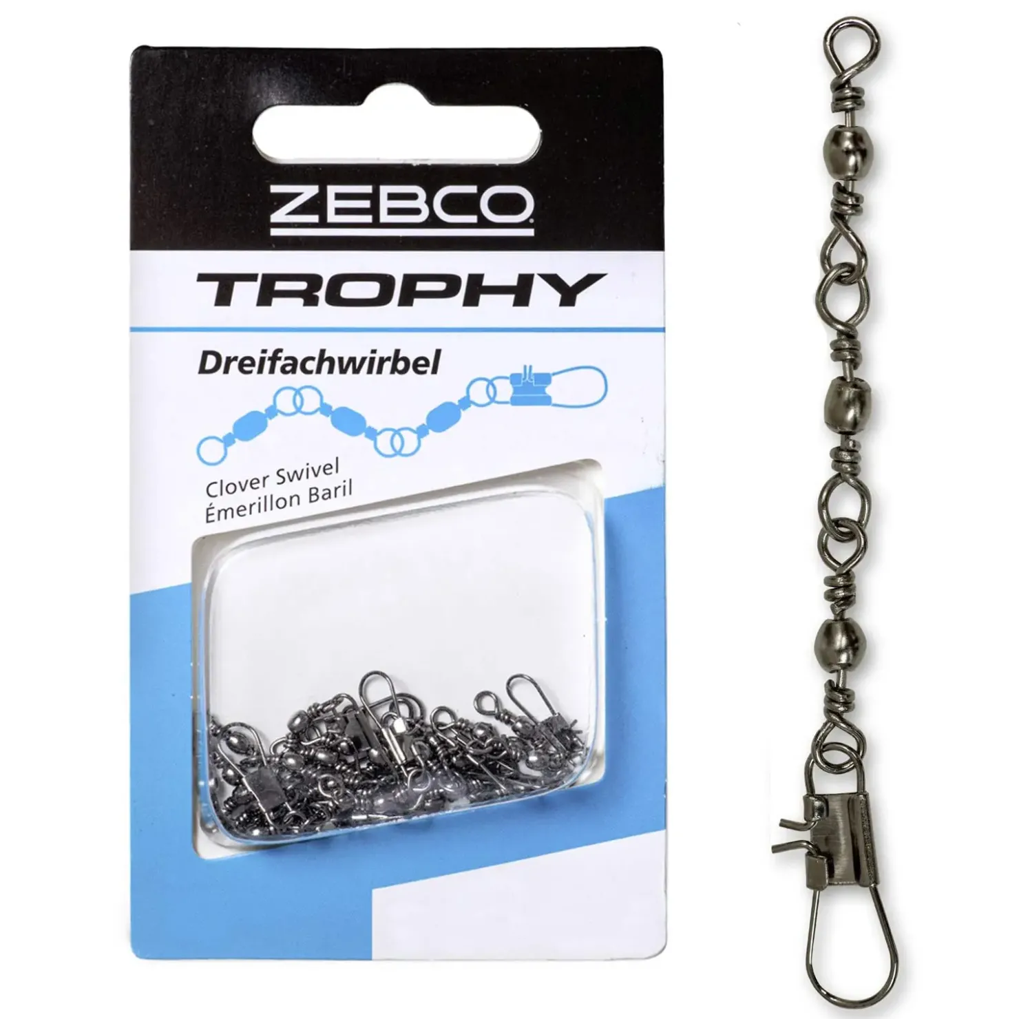 Zebco Trophy Hochleistungs Drei-Wege-Wirbel Gr. 10| Forellen Zubehör|Wirbel & Karabiner